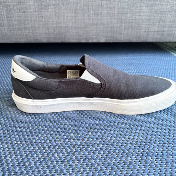 Adidas Court Rallye Slip-On Shoes Black Canvas Trefoil Men's 10.5 - Pre-owned - Picture 9 of 10